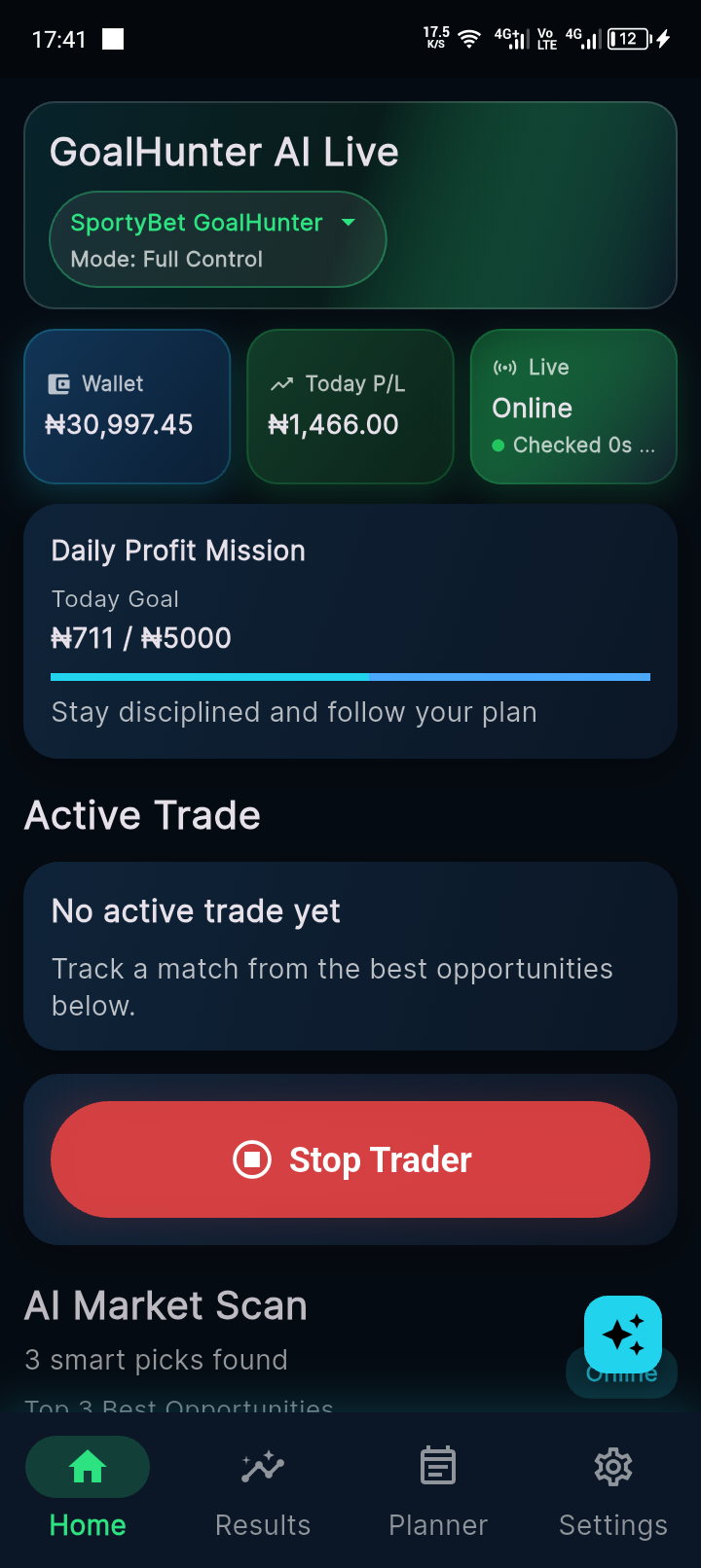 GoalSignalAI Android app screenshot